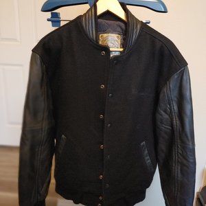 Saxon Leather & Wool Varsity Jacket - Black Men's Medium - Encana Logo
